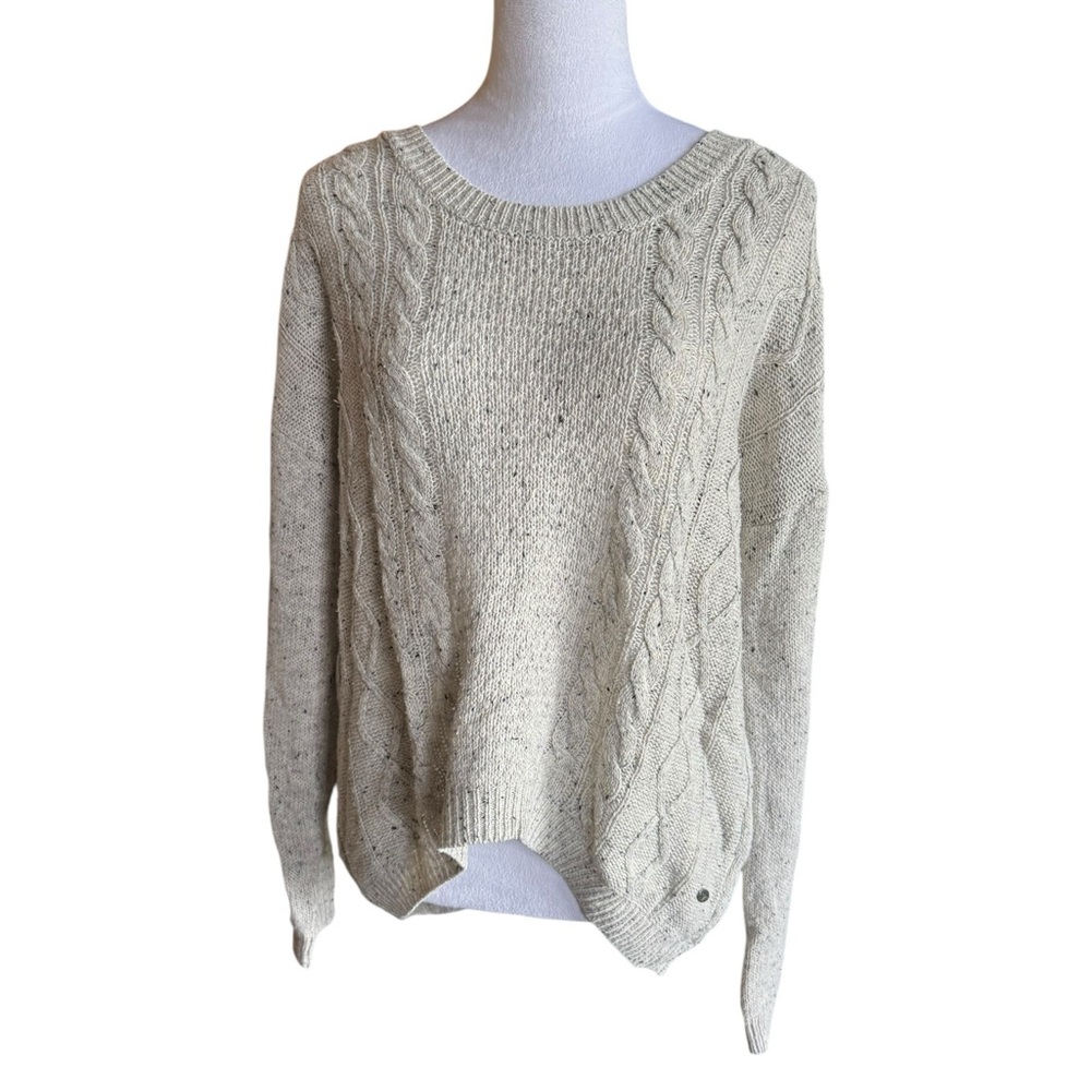 ROXY Cream Cable Knit Crew Neck Sweater Oversized Womens Small